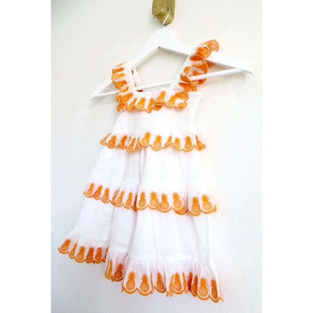 NEW! Zimmermann Tropicana Scallop Embroidered Pineapple Tiered Dress Orange 2T